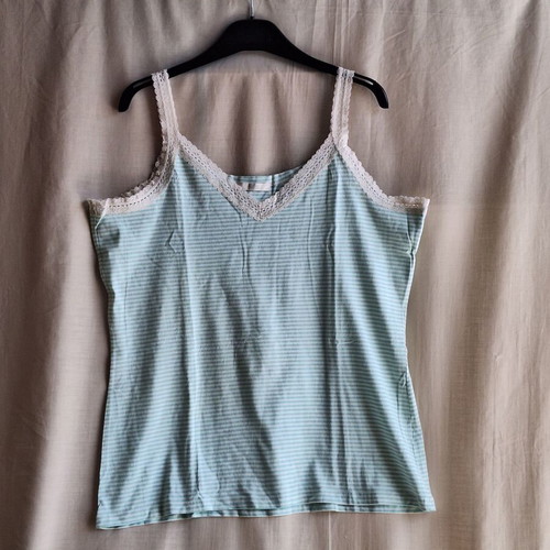 Marks & Spencer Large Summer Striped Pistachio Cami Top Lace Cotton