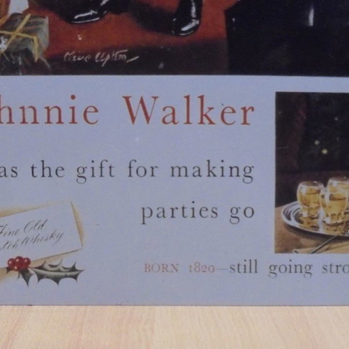 Johnnie Walker Scotch Whisky old promotional Christmas metal sign used