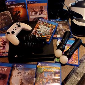 PS4 Slim 1TB VR V2 Bundle 10 Games