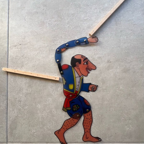 Karagiozis Shadow Theater Figures set like new, pack of six with wooden handles