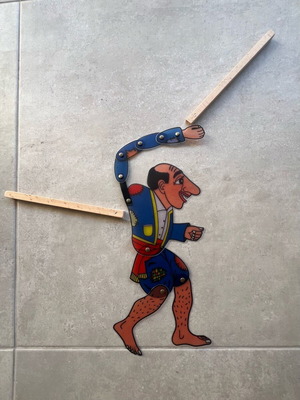 Karagiozis Shadow Theater Figures set like new, pack of six with wooden handles