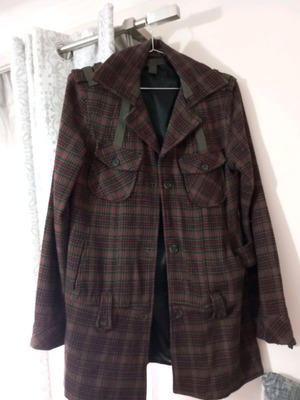 Μάλλινο καρό παλτό Attrattivo μεταχειρισμένο, καφέ και πράσινο, με ζώνη