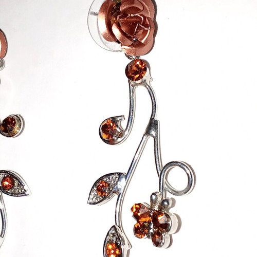 Rose earrings new, orange and silver
