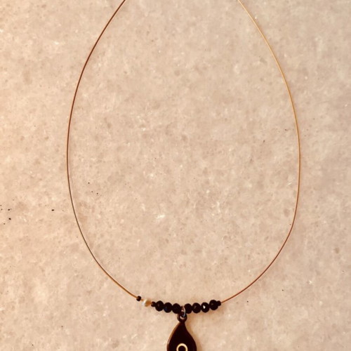 Handmade set of 2 gold wire necklaces with eye and pearls for layering