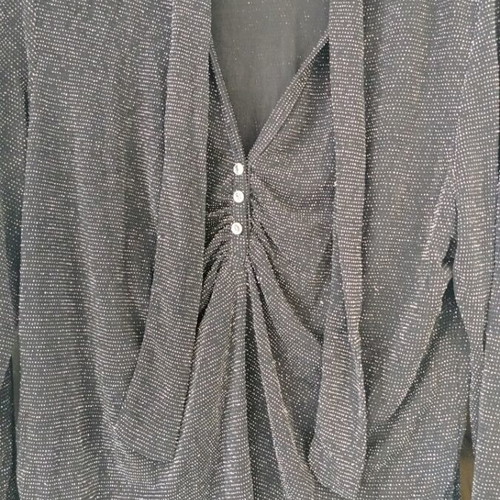 Women's blouse with silver rhinestones and neck tie, like new, size XL