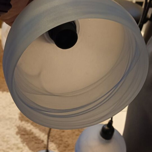 Glass ceiling light with 3 lamps like new, blue with water patterns