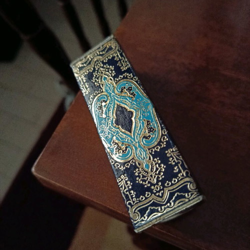Vintage lipstick case used, Italian with art deco mirror