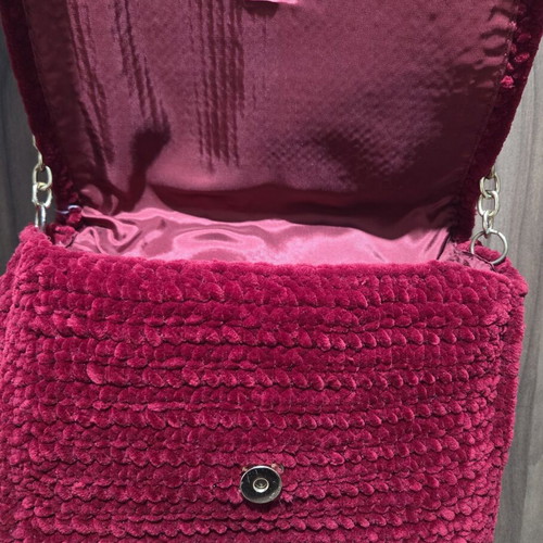 Velvet crossbody bag with gold chain, new, burgundy