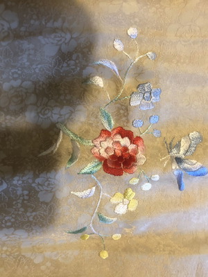 Traditional Silk Scarf 100% Mulberry Silk Beige-Gold Embroidered
