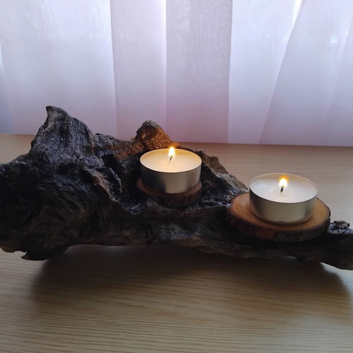 Handmade double candlestick from natural driftwood