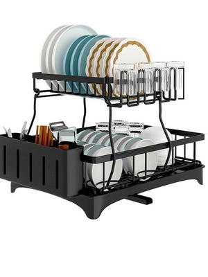 Two-Tier Dish Rack new, metal with drainage