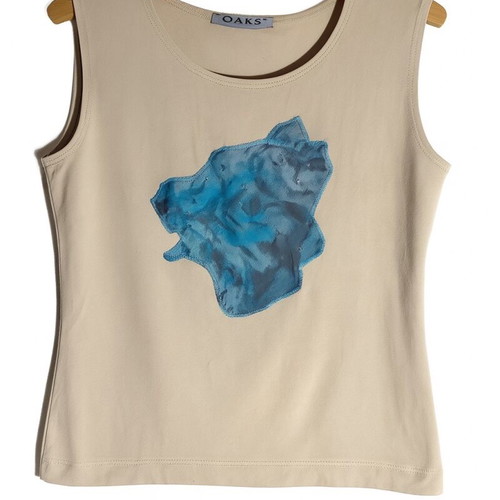 OAKS Twin Set like new beige with blue abstract watercolor motifs M/L