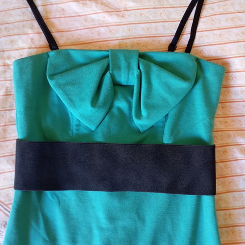 BSB mini elegant dress in petrol green with black belt and straps