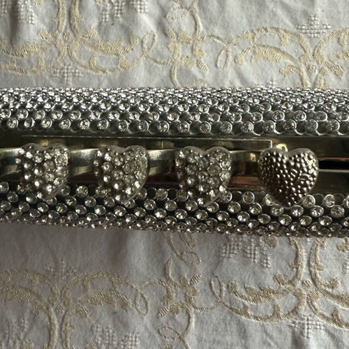 Evening shoulder bag like new silver with rhinestones
