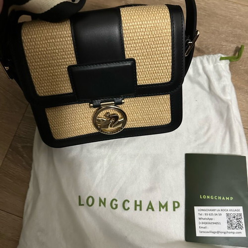 Longchamp cross bag with raffia and leather like new, black