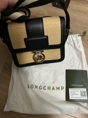 Longchamp cross bag with raffia and leather like new, black
