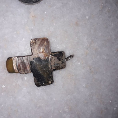 Vintage cross large old made of shell and 925 silver
