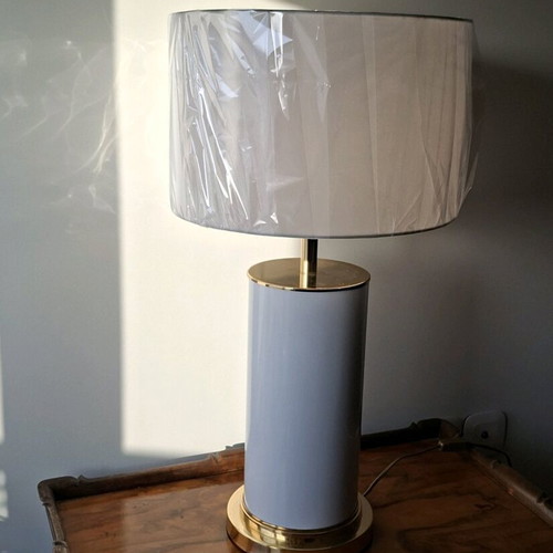 Vintage Italian Table Lamp White like new Porcelain with Brass Gilded Details