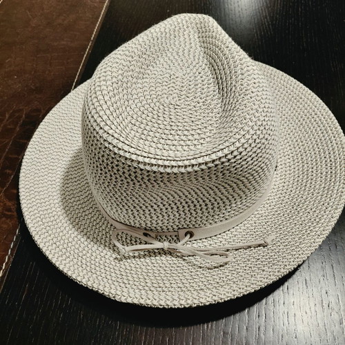 Stamion straw hat, size M, off-white with grey weave