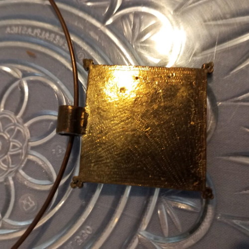 Large square enamel pendant used, bronze