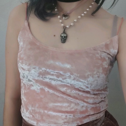 Baby Pink velvet crop top with spaghetti straps H&M used, size S