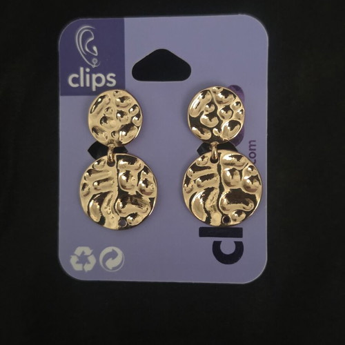 Claire's earrings with clips gold hammered double circle design new
