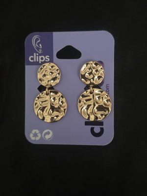 Claire's earrings with clips gold hammered double circle design new