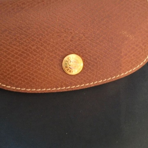 Longchamp Le Pliage black handbag with brown leather details