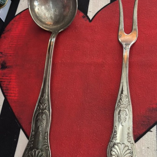 Melchior serving spoon and fork used, vintage set