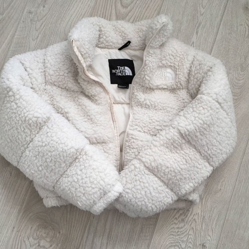 The North Face Nuptse Cropped High Pile Down Jacket used, cream, size S