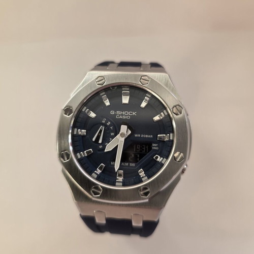 Casio G-Shock GA-2100 custom watch, silver steel