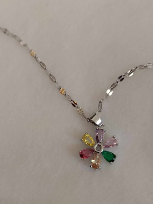 Romantic pendant flower necklace stainless steel with colorful zirconia new