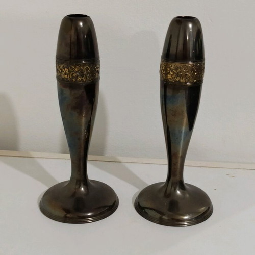Art deco candlesticks used, set of 2 metal