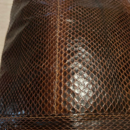 Leather Handmade Women's Shoulder Bag Brown Snake Print New