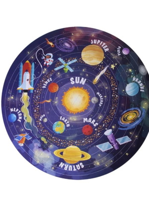 Apli circular puzzle with planets and poster