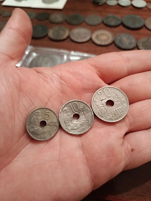 Greek Coins 5, 10, 20 Lepta 1912 used, copper nickel