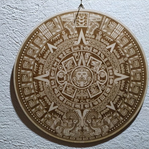 Wooden wall frame Mayan Calendar with laser engraving