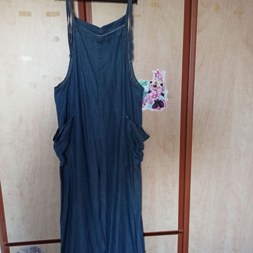Women's blue denim jumpsuit, ankle length, loose fit