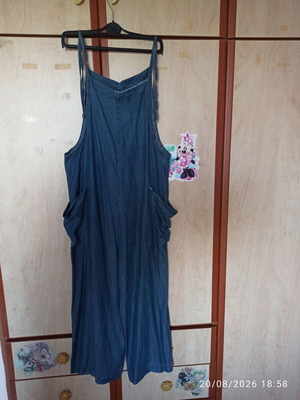 Women's blue denim jumpsuit, ankle length, loose fit