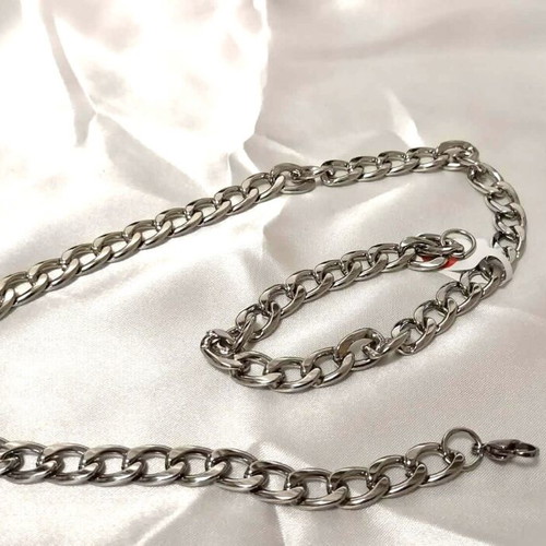 Chain with classic steel link 9mm width 55cm length new silver