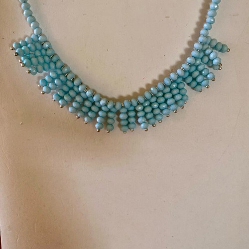 Handmade beaded necklace with turquoise and silver beads, new