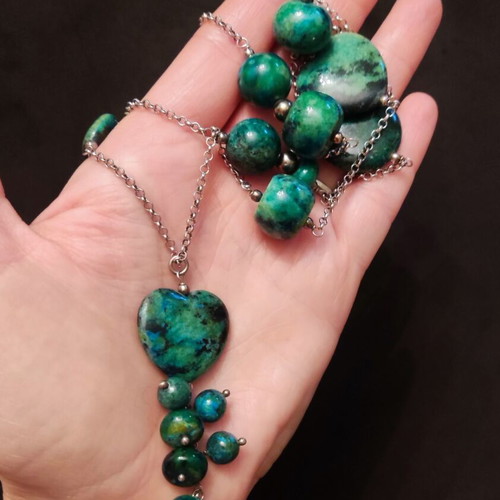 Gregio long silver 925 necklace with semi-precious stones like new