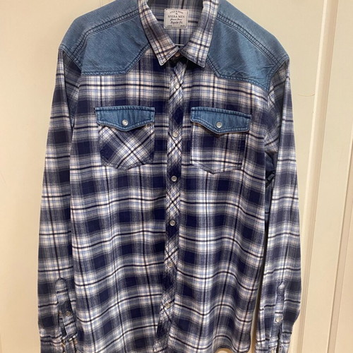 Sfera Men Checked Shirt with Denim Details Large like new