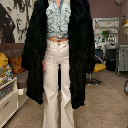 Attrattivo black fur coat new, mid-length to knee, size S