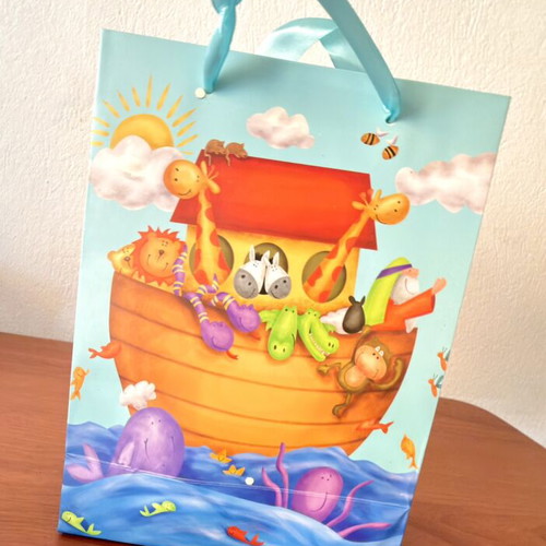 Noah's Ark gift bag with satin ribbon handle