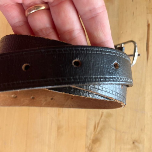 Black leather belt used with anchor buckle, size 120