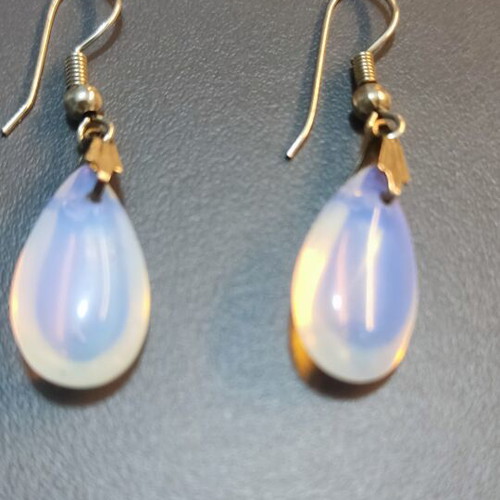 Opalite Glass Drop Earrings like new with Metal Hooks