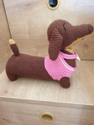 Amigurumi brown knitted dog doll handmade new