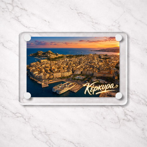 Acrylic fridge magnet 6x9cm, Corfu, Greek Summer collection