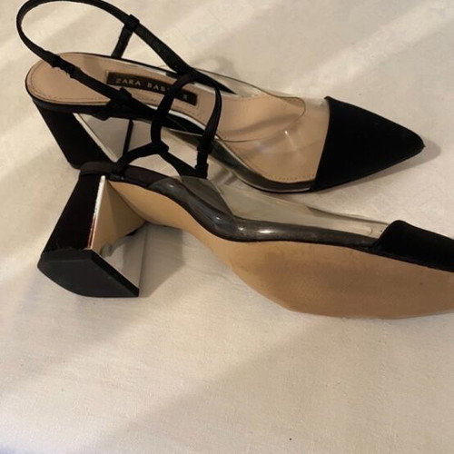 Zara Basic black satin transparent sandals like new, size 36